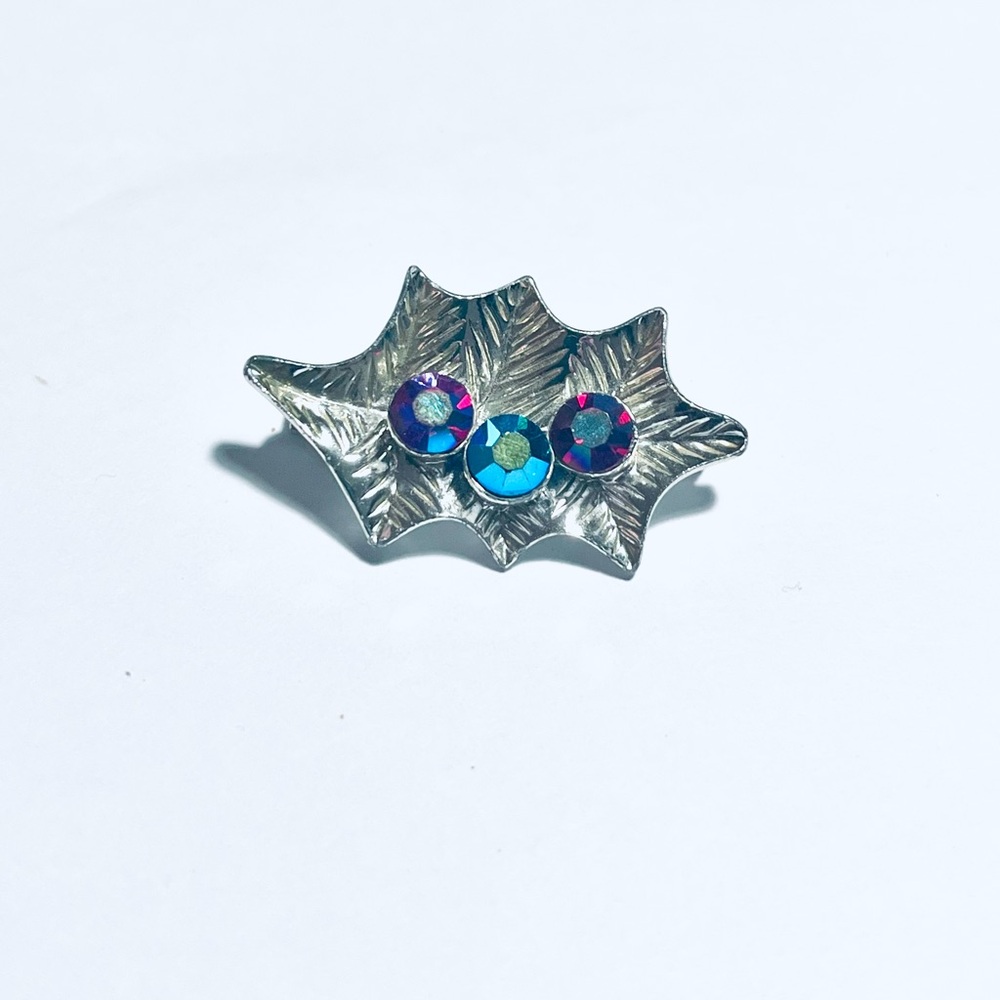 Dodd Silver Leaf Brooch with Iridescent Accent Stones - Women Jewelry
